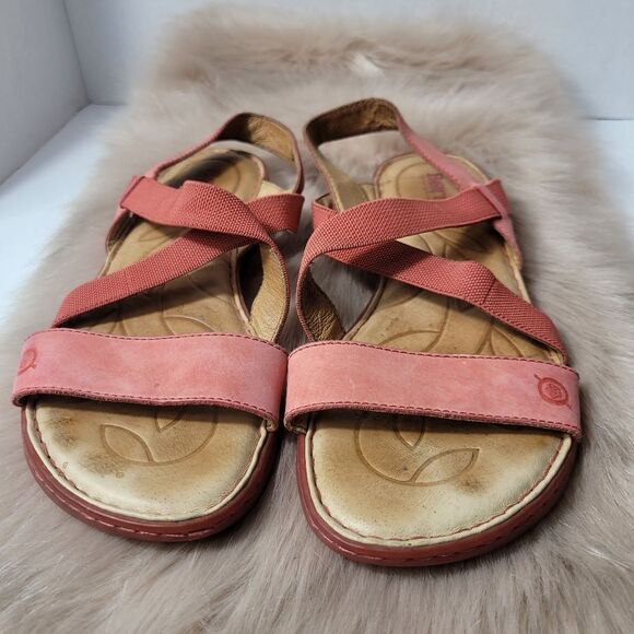 Born Elastic Strap Leather Sling Back Sandals Red Size 10 - Picture 2 of 9